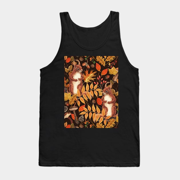 Autumn squirrels and autumnal flora on dark brown Tank Top by katerinamk